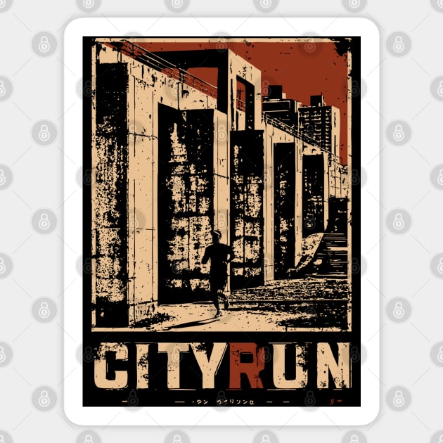 City Run – Futuristic Urban Escape Cyberpunk Poster Sticker by TuncGK